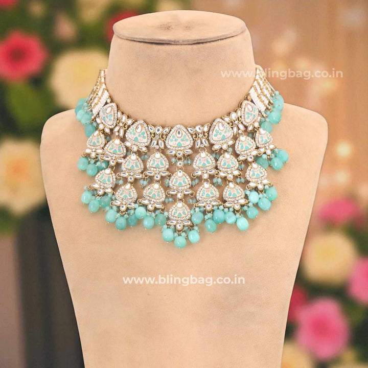 Turquoise Ayshana Kundan Jewellery Set