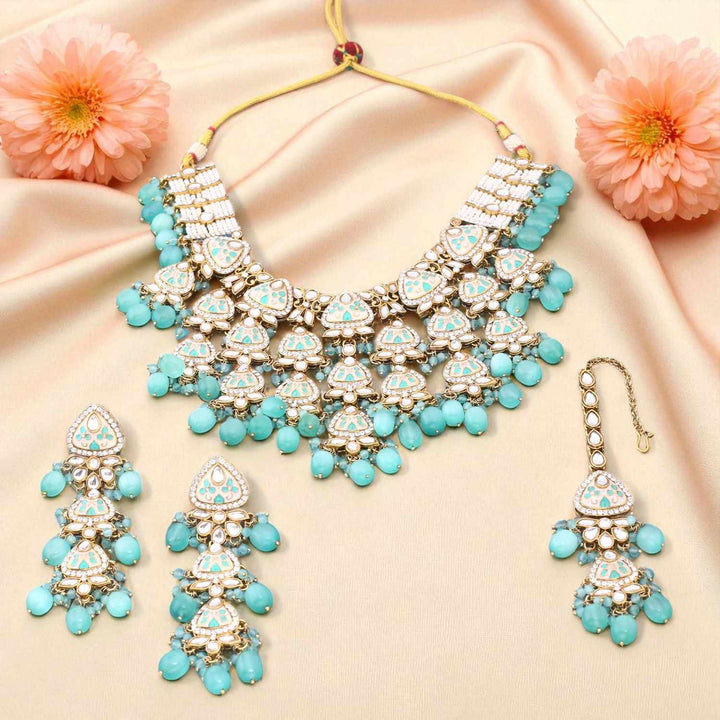 Turquoise Ayshana Kundan Jewellery Set