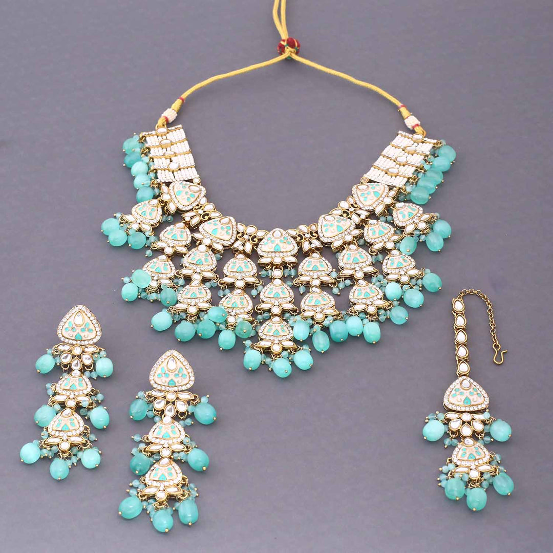Turquoise Ayshana Kundan Jewellery Set