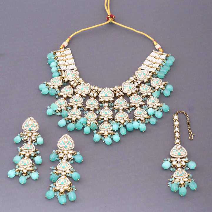 Turquoise Ayshana Kundan Jewellery Set