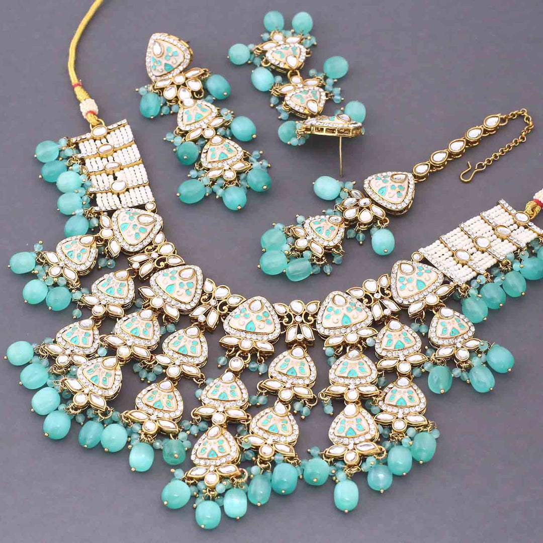 Turquoise Ayshana Kundan Jewellery Set