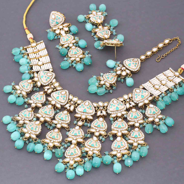 Turquoise Ayshana Kundan Jewellery Set