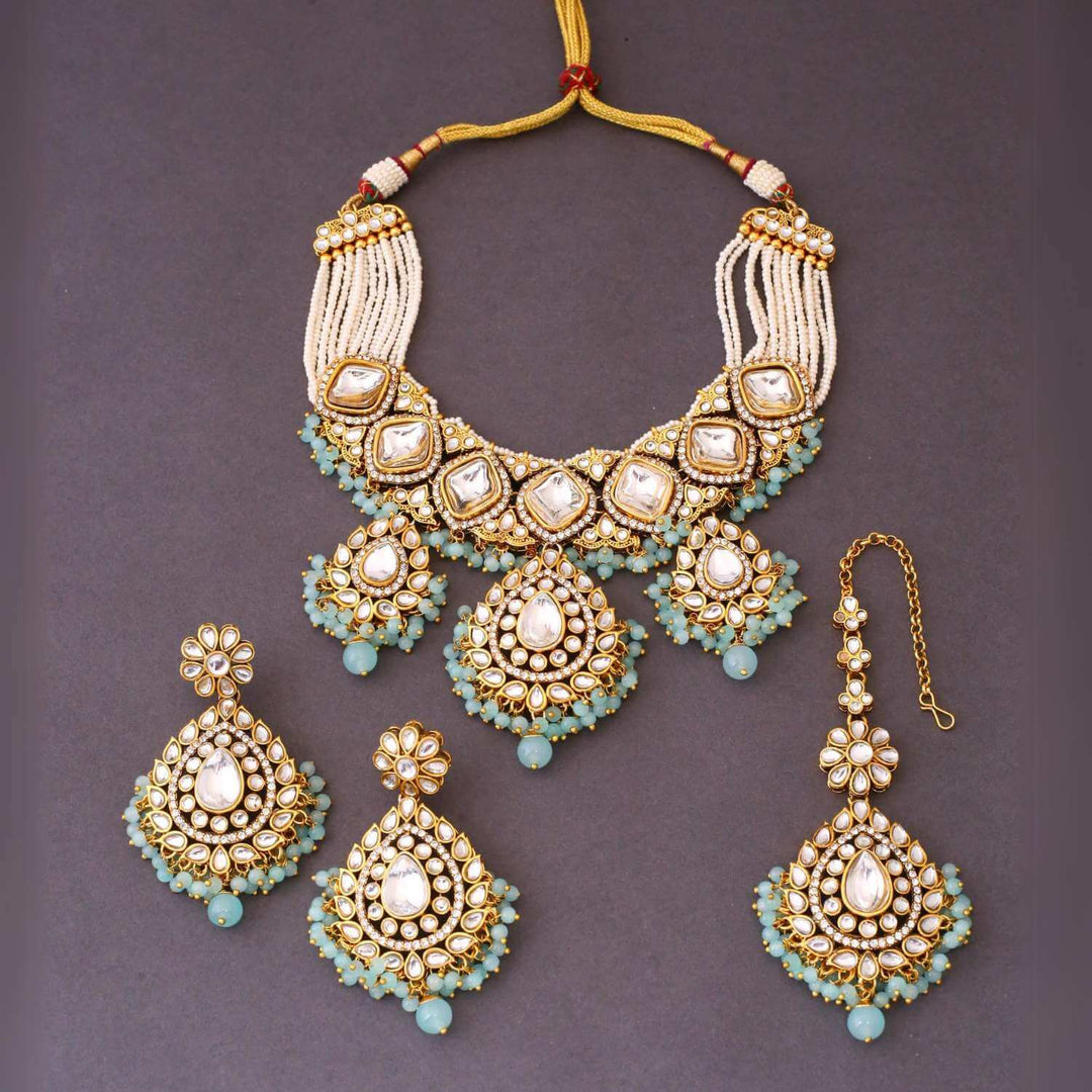 Turquoise Bhavya Kundan Jewellery Set