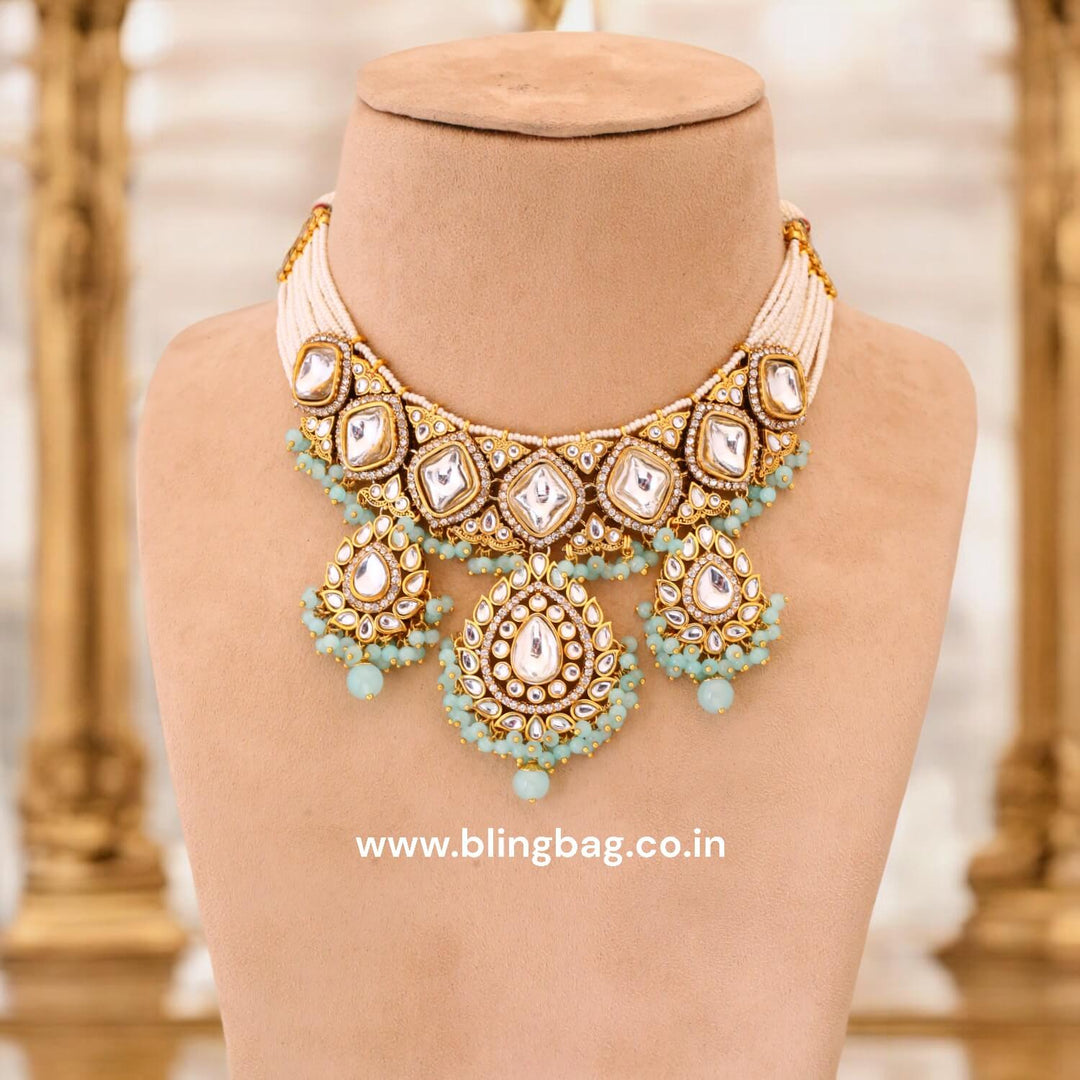 Turquoise Bhavya Kundan Jewellery Set