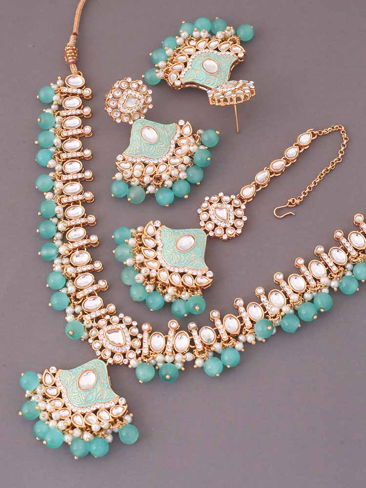 Turquoise Cheshta Kundan Jewellery Set