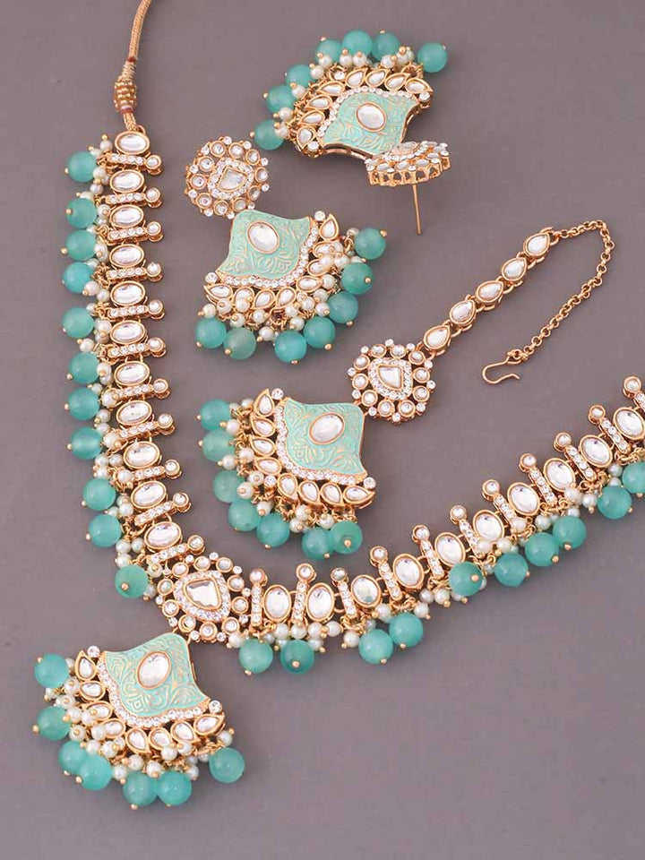 Turquoise Cheshta Kundan Jewellery Set