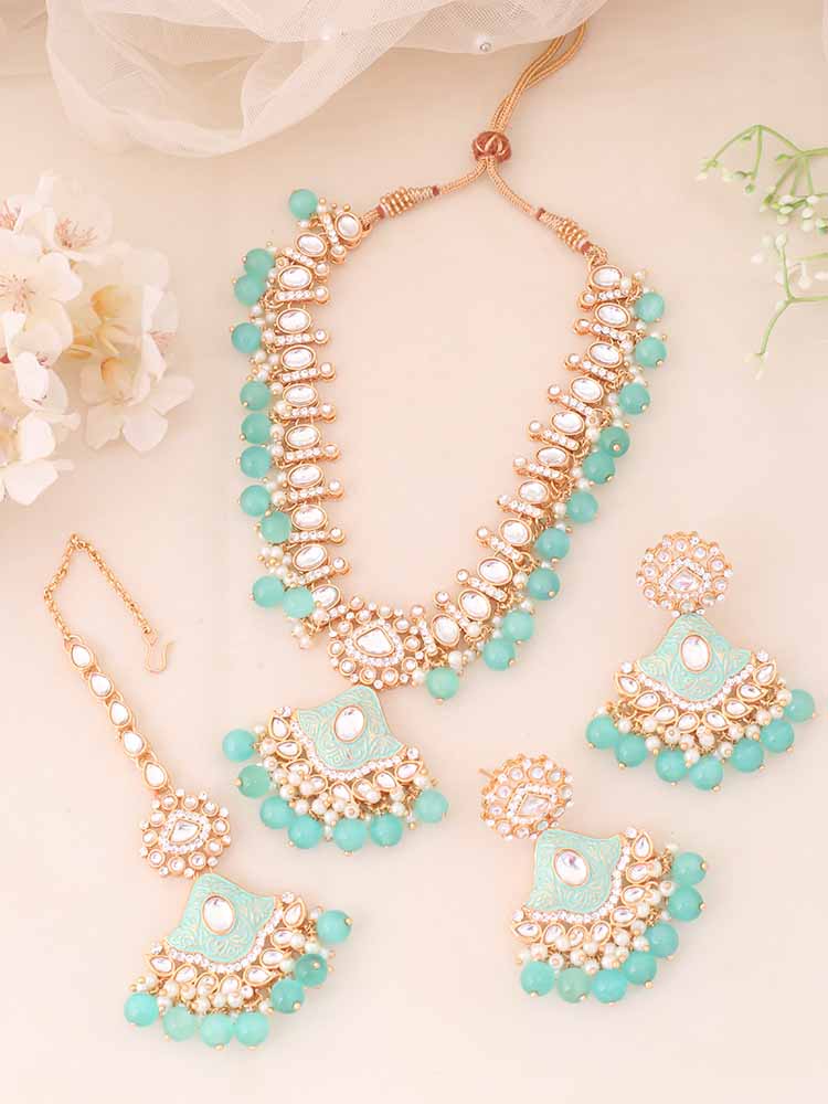 Turquoise Cheshta Kundan Jewellery Set