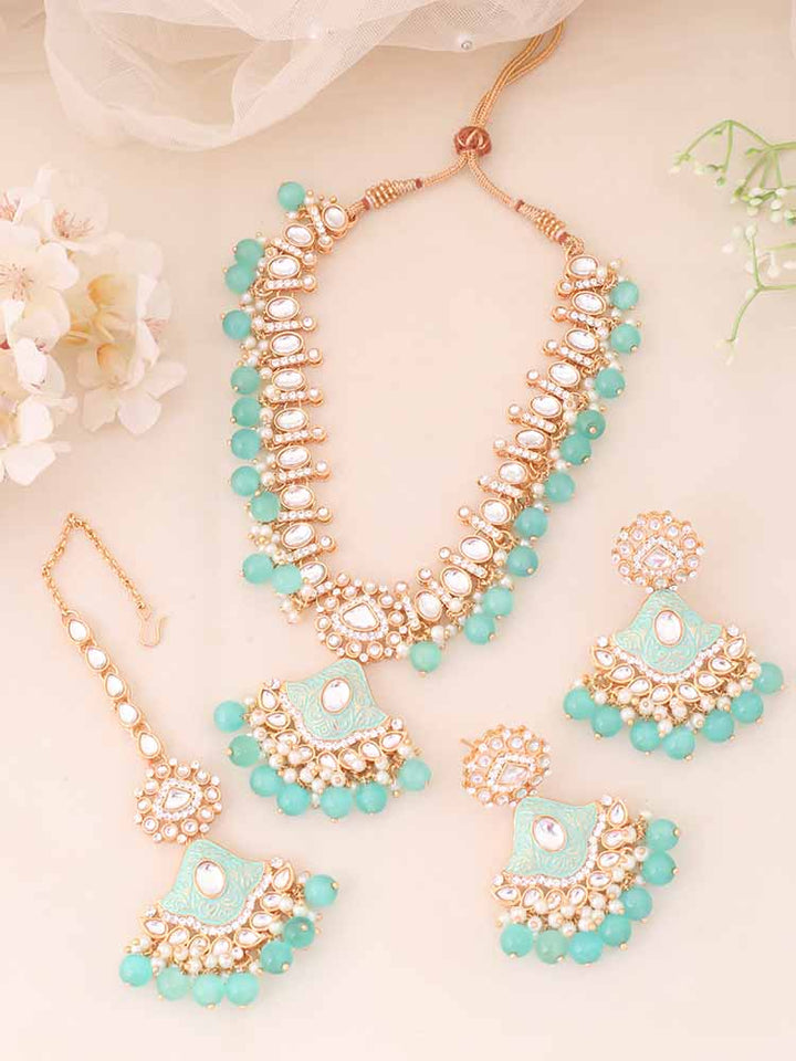 Turquoise Cheshta Kundan Jewellery Set