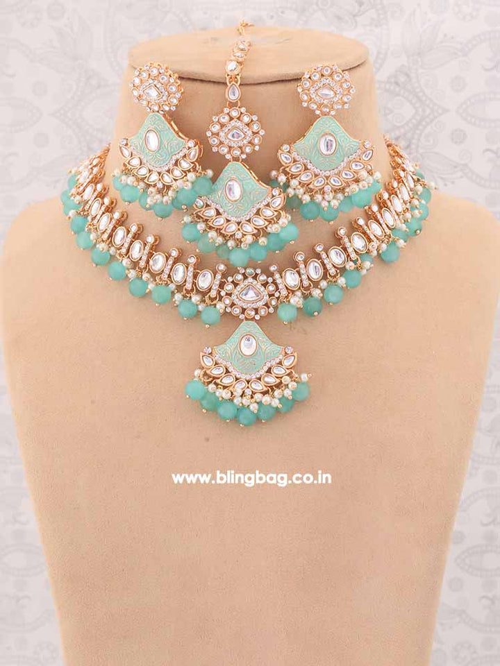 Turquoise Cheshta Kundan Jewellery Set
