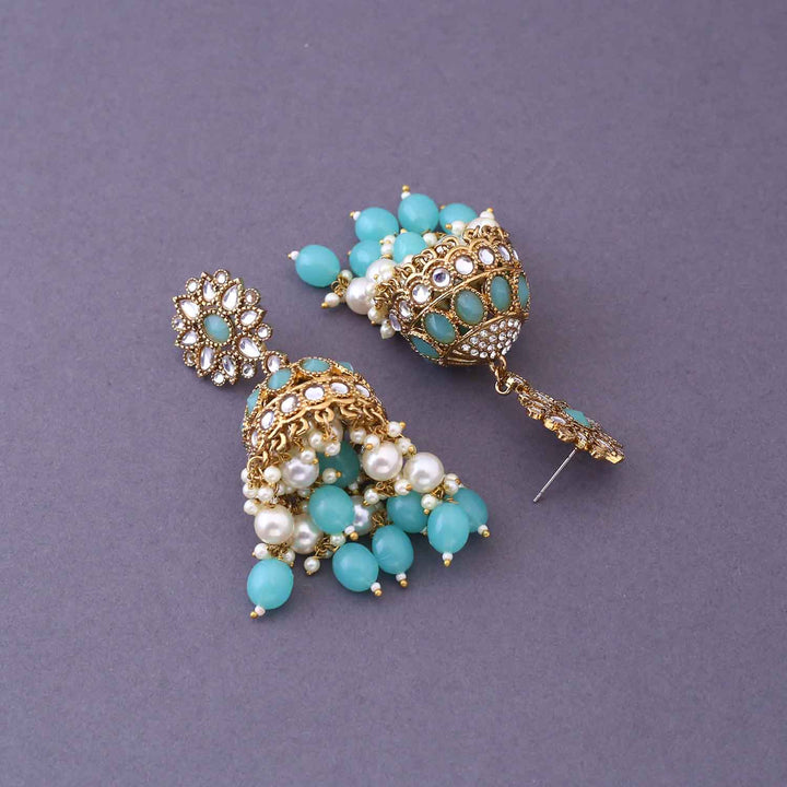 Turquoise Harjana Jhumkis