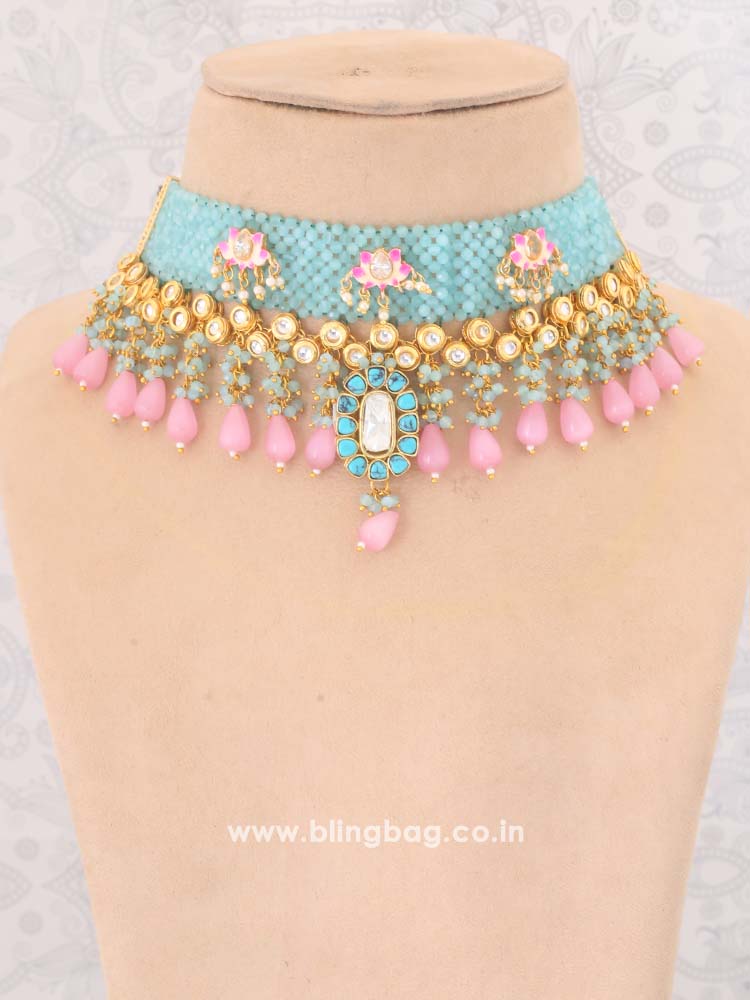 Turquoise Hiral Kundan Jewellery Set