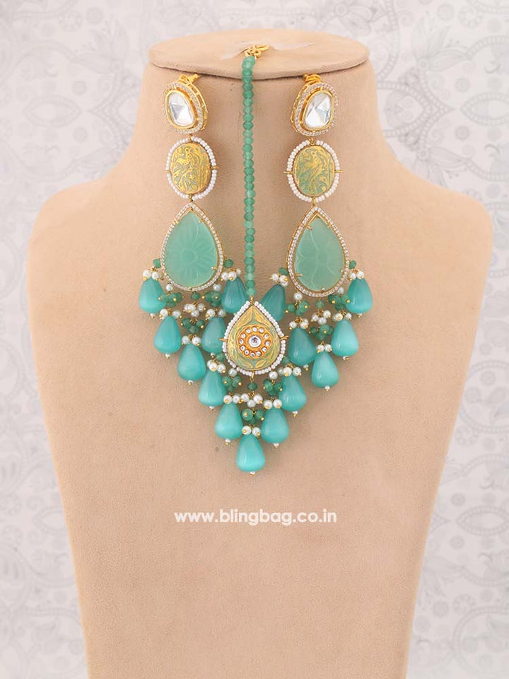 Turquoise Krutika Kundan Jewellery Set