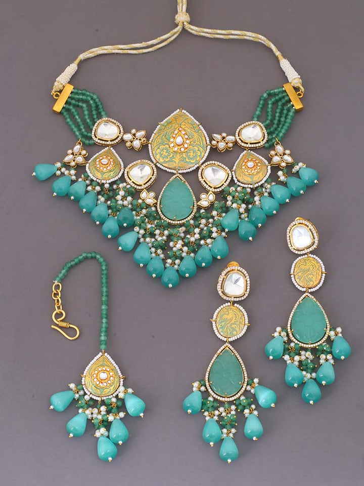 Turquoise Krutika Kundan Jewellery Set