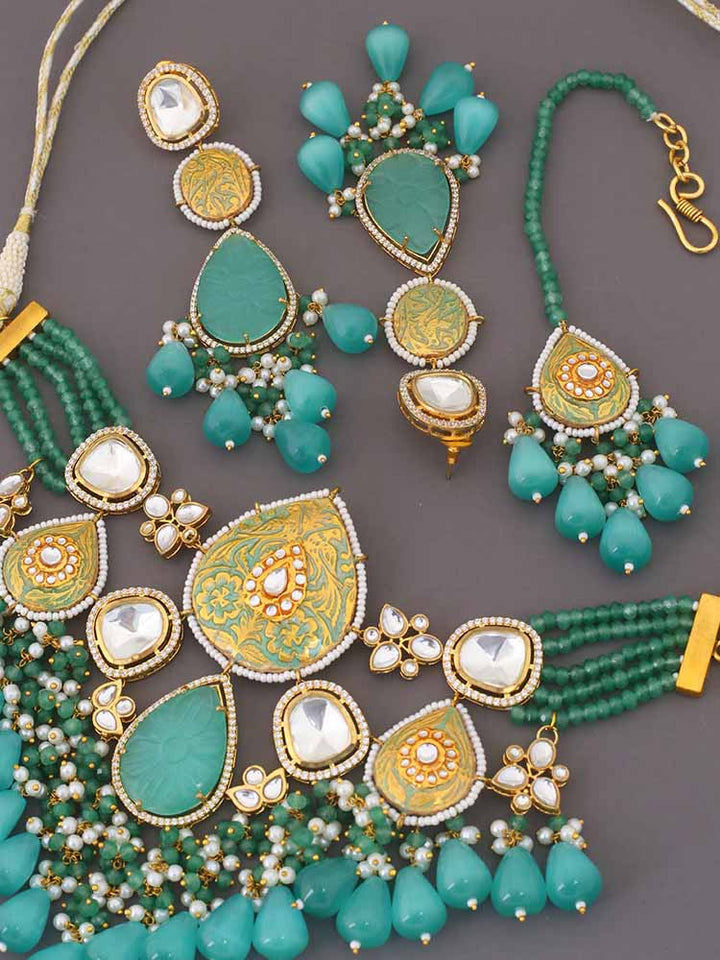 Turquoise Krutika Kundan Jewellery Set