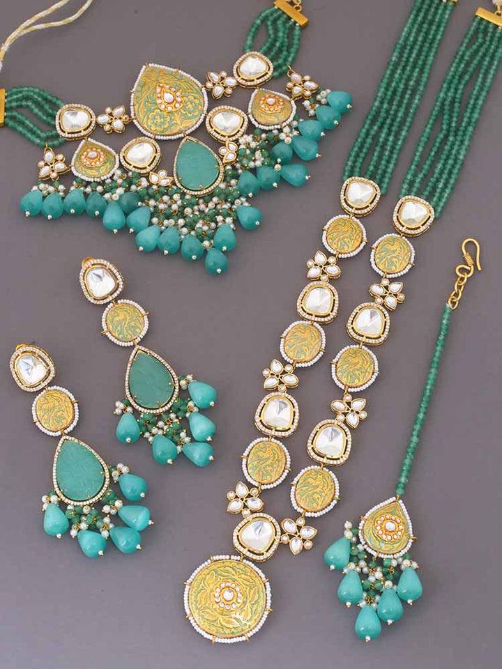 Turquoise Krutika Kundan Jewellery Set