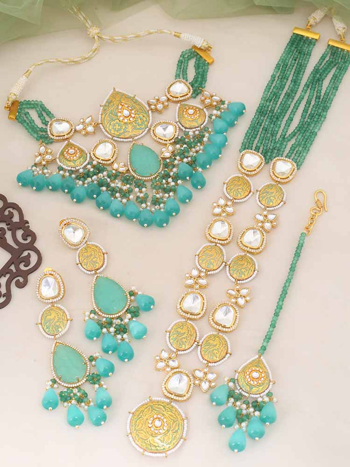 Turquoise Krutika Kundan Jewellery Set