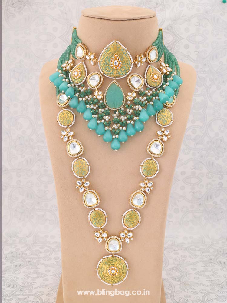 Turquoise Krutika Kundan Jewellery Set
