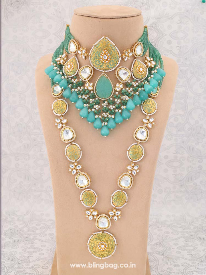 Turquoise Krutika Kundan Jewellery Set