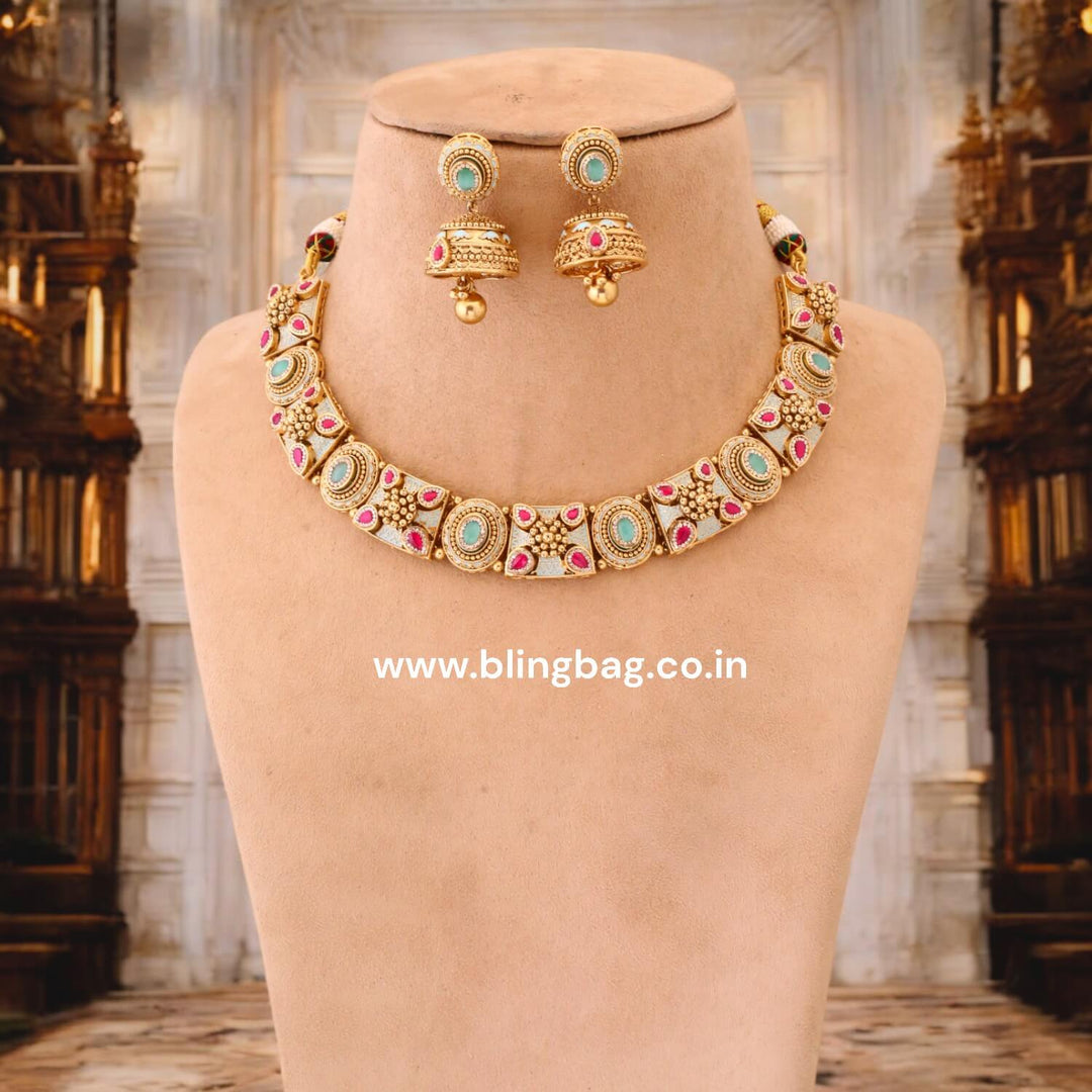 Turquoise Kushala Antique Rajwadi Set