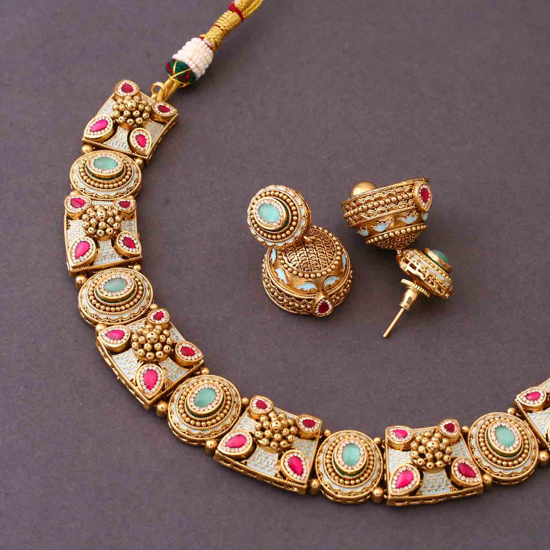 Turquoise Kushala Antique Rajwadi Set