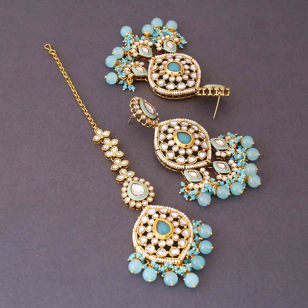 Turquoise Kusum Maang Tikka Set