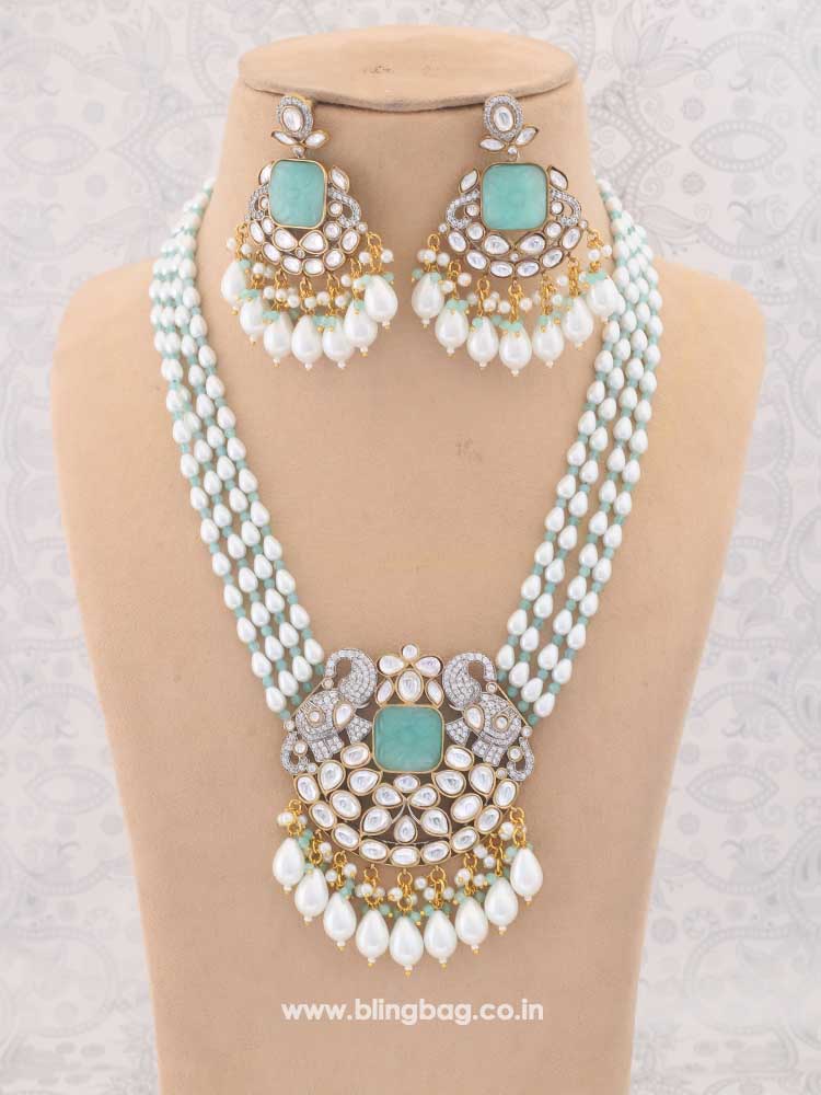 Turquoise Maanya Kundan Jewellery Set