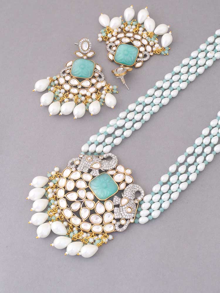 Turquoise Maanya Kundan Jewellery Set