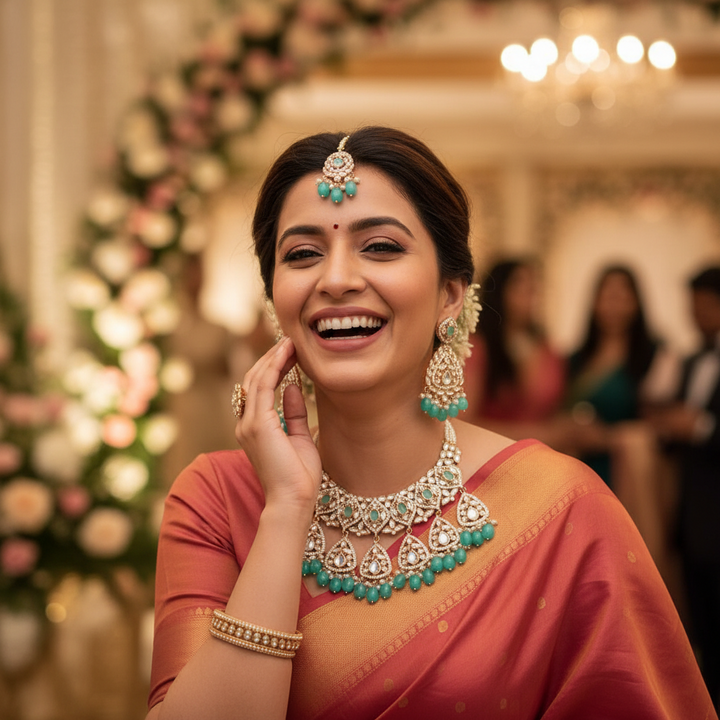 Turquoise Maanyata Kundan Jewellery Set - EOSS