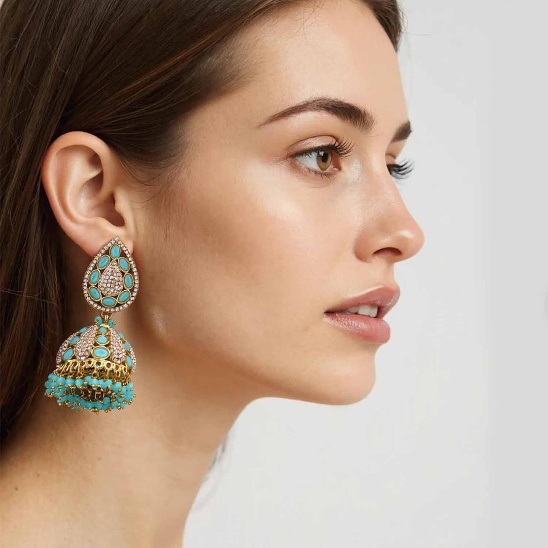 Turquoise Mariyeh Jhumkis