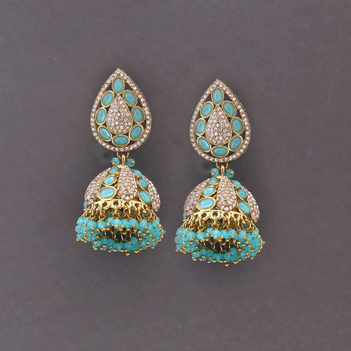 Turquoise Mariyeh Jhumkis