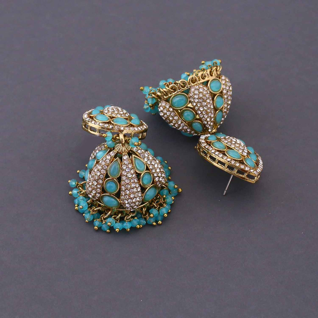 Turquoise Mariyeh Jhumkis