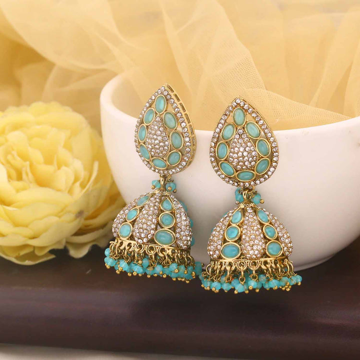 Turquoise Mariyeh Jhumkis