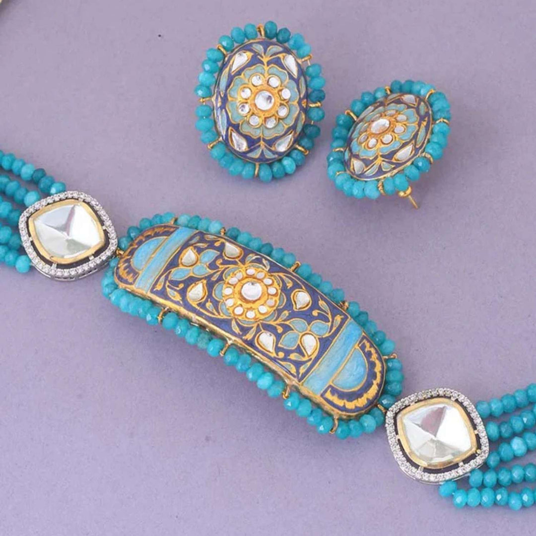 Turquoise  Minnie Kundan Jewellery Set