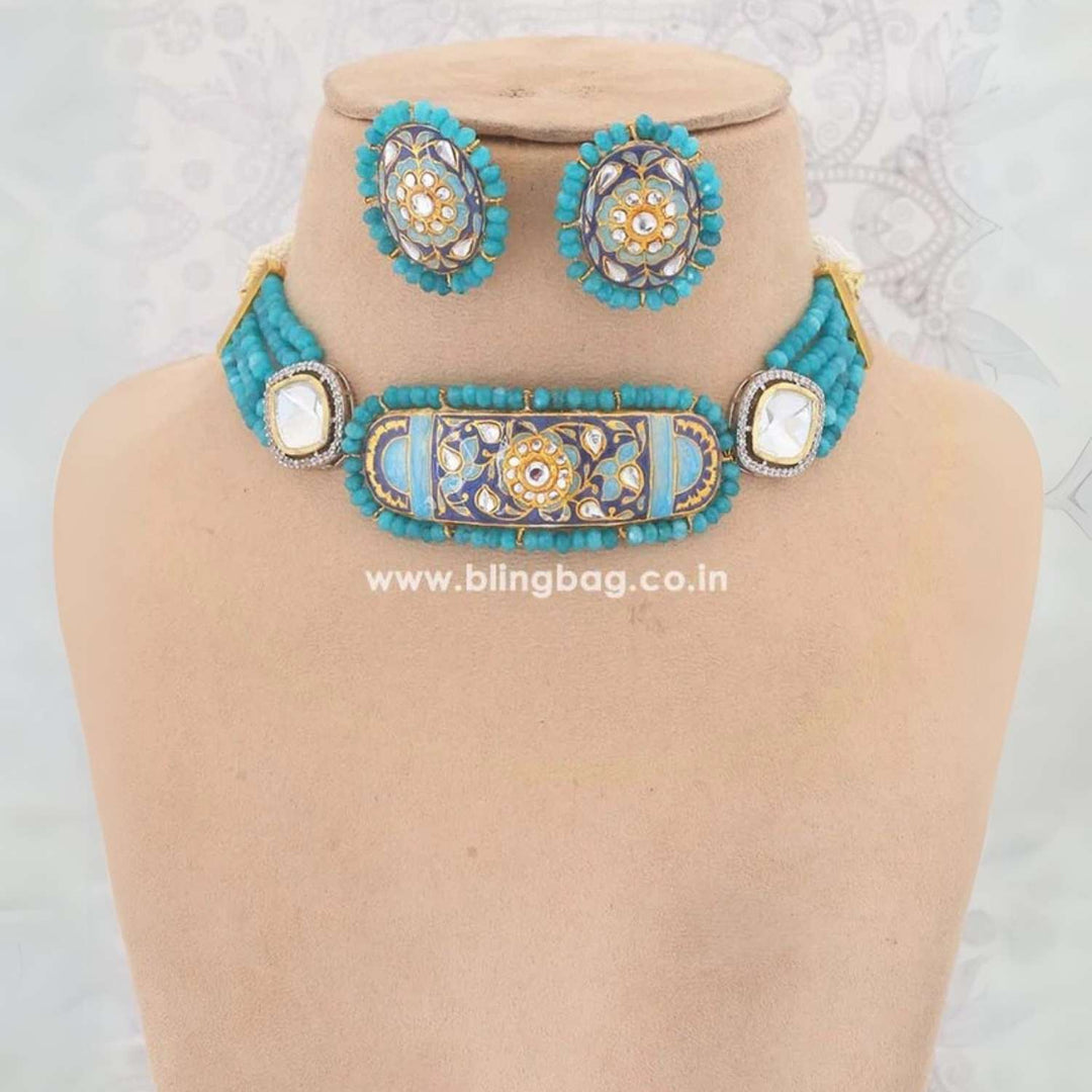 Turquoise  Minnie Kundan Jewellery Set