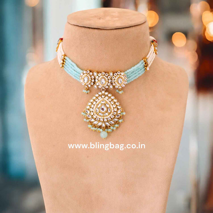 Turquoise Nayra Kundan Jewellery Set