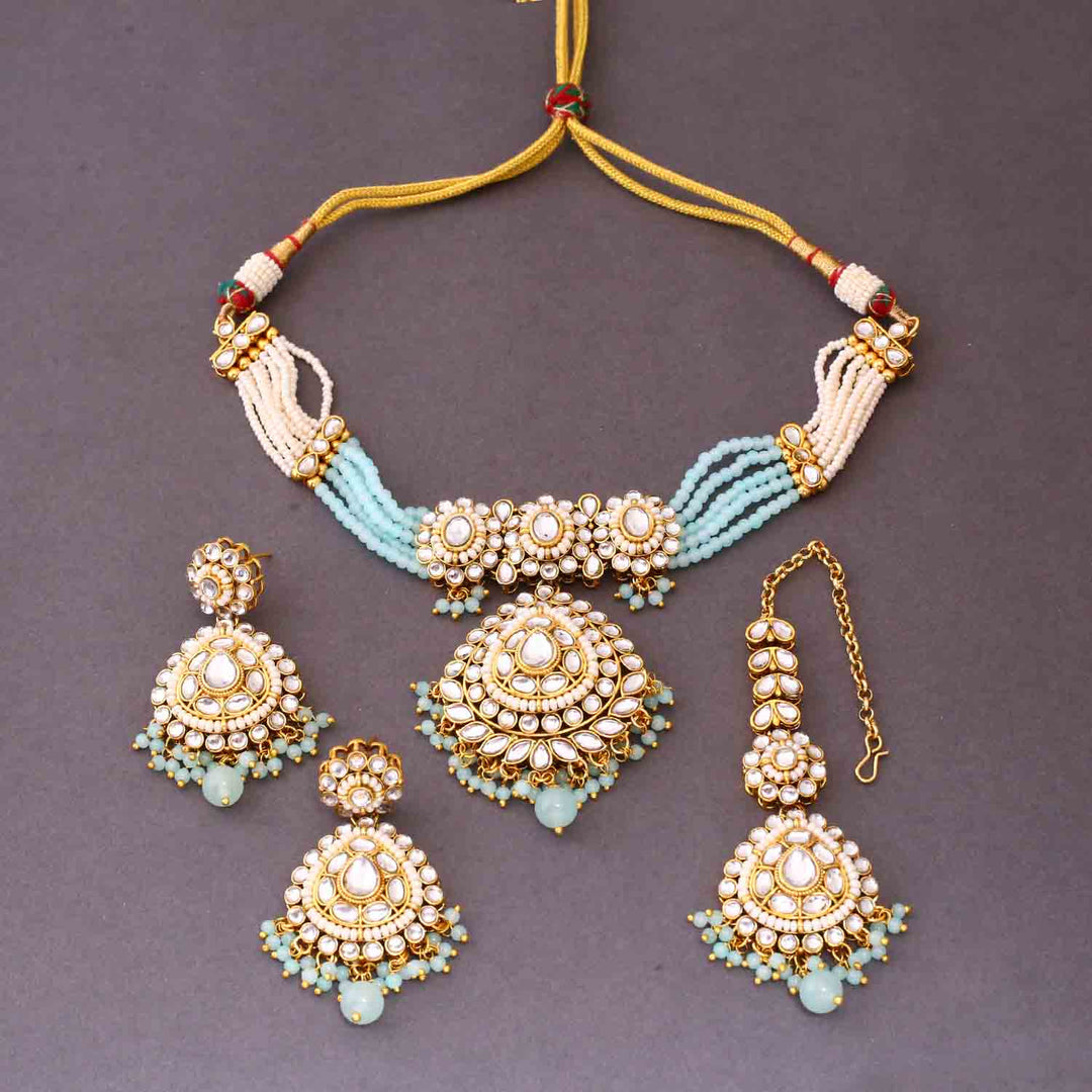 Turquoise Nayra Kundan Jewellery Set