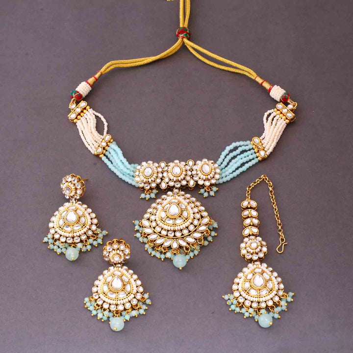 Turquoise Nayra Kundan Jewellery Set