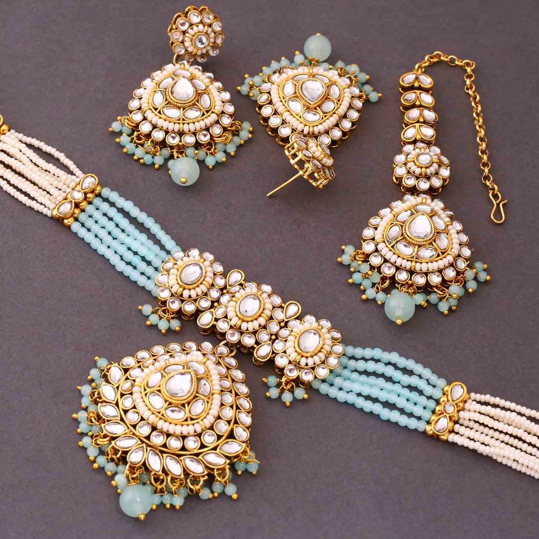 Turquoise Nayra Kundan Jewellery Set