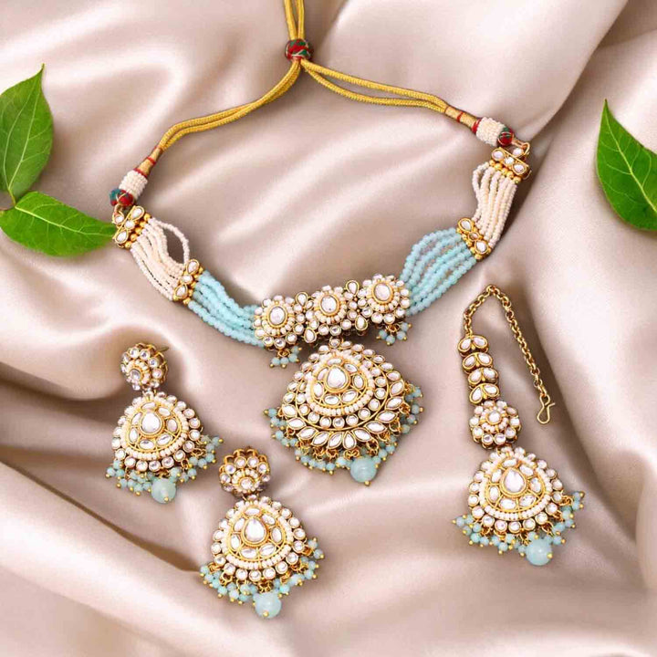 Turquoise Nayra Kundan Jewellery Set