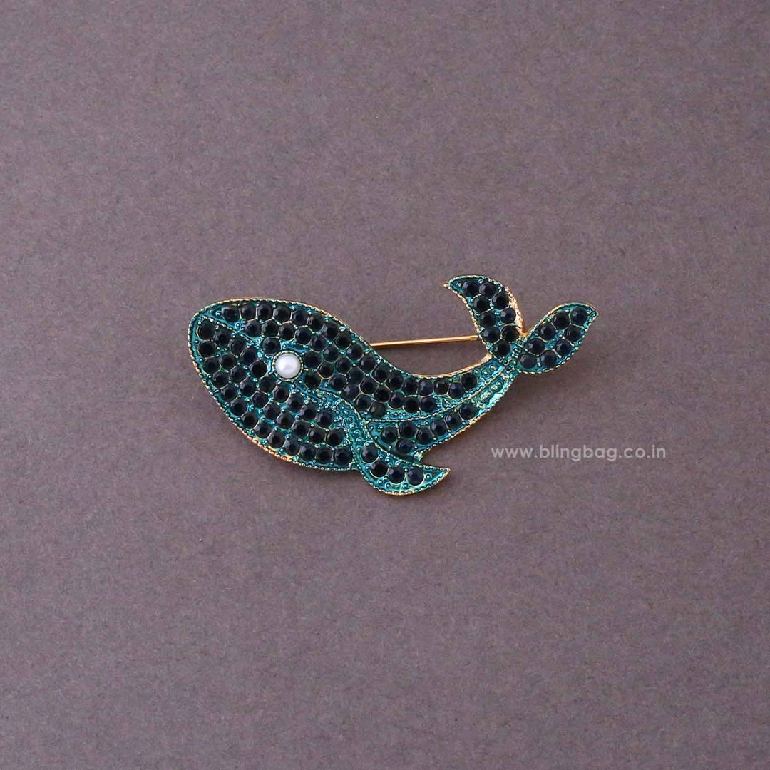 Turquoise Pearl Whale Brooch