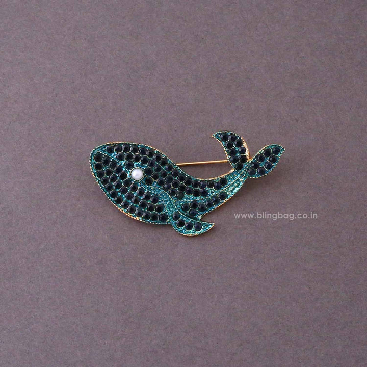 Turquoise Pearl Whale Brooch