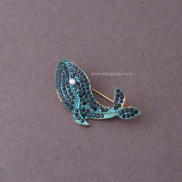 Turquoise Pearl Whale Brooch