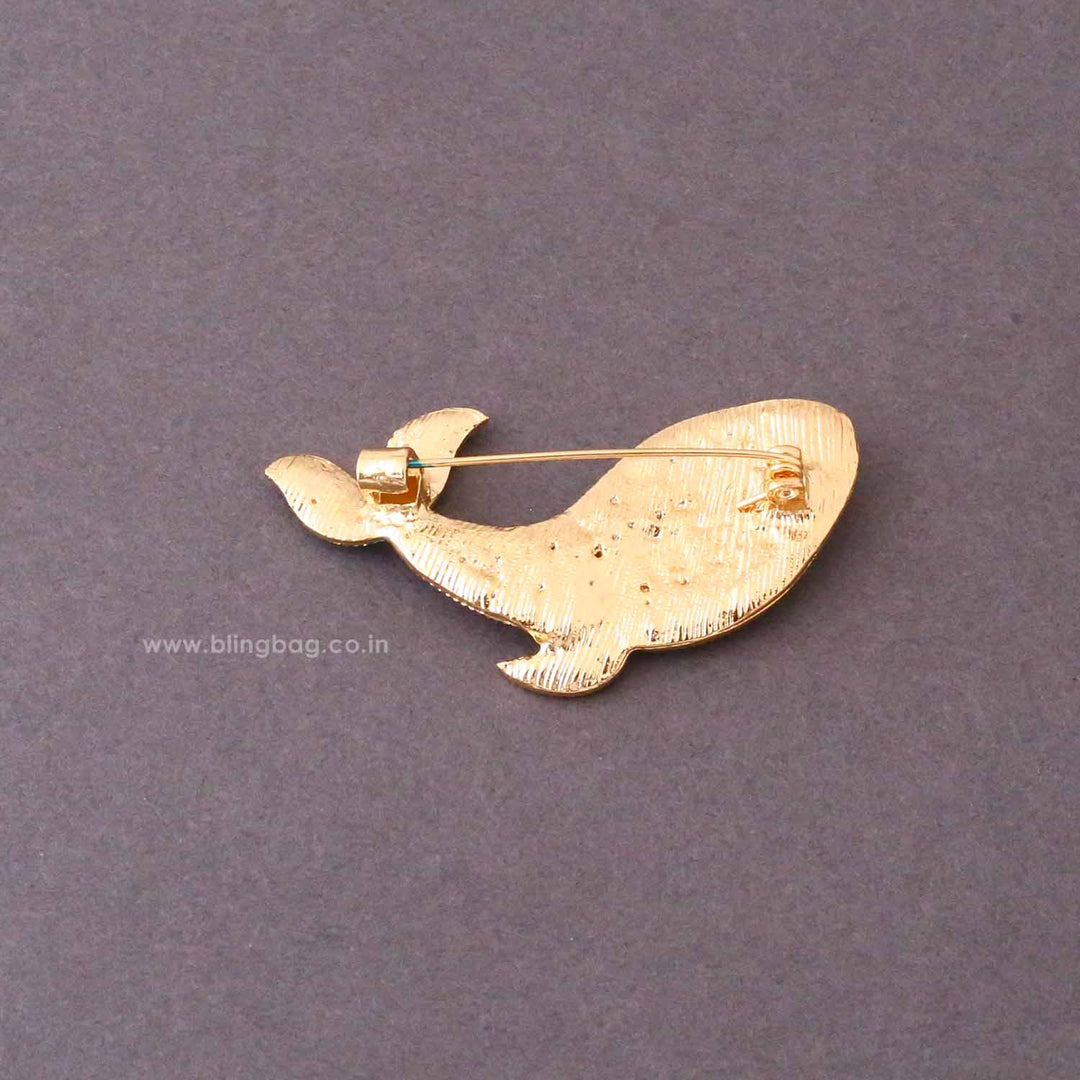 Turquoise Pearl Whale Brooch