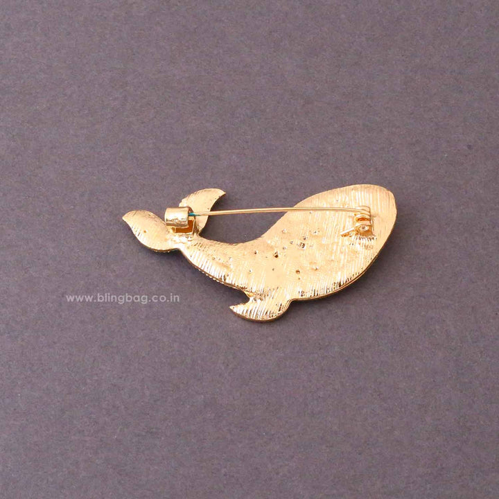 Turquoise Pearl Whale Brooch