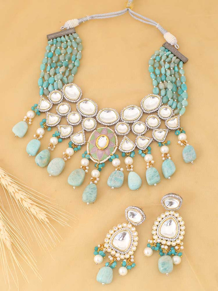 Turquoise Reema Kundan Jewellery Set - EOSS