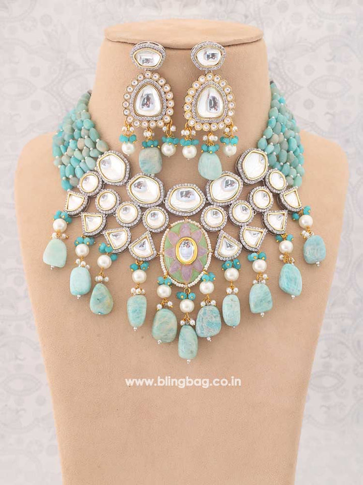 Turquoise Reema Kundan Jewellery Set - EOSS