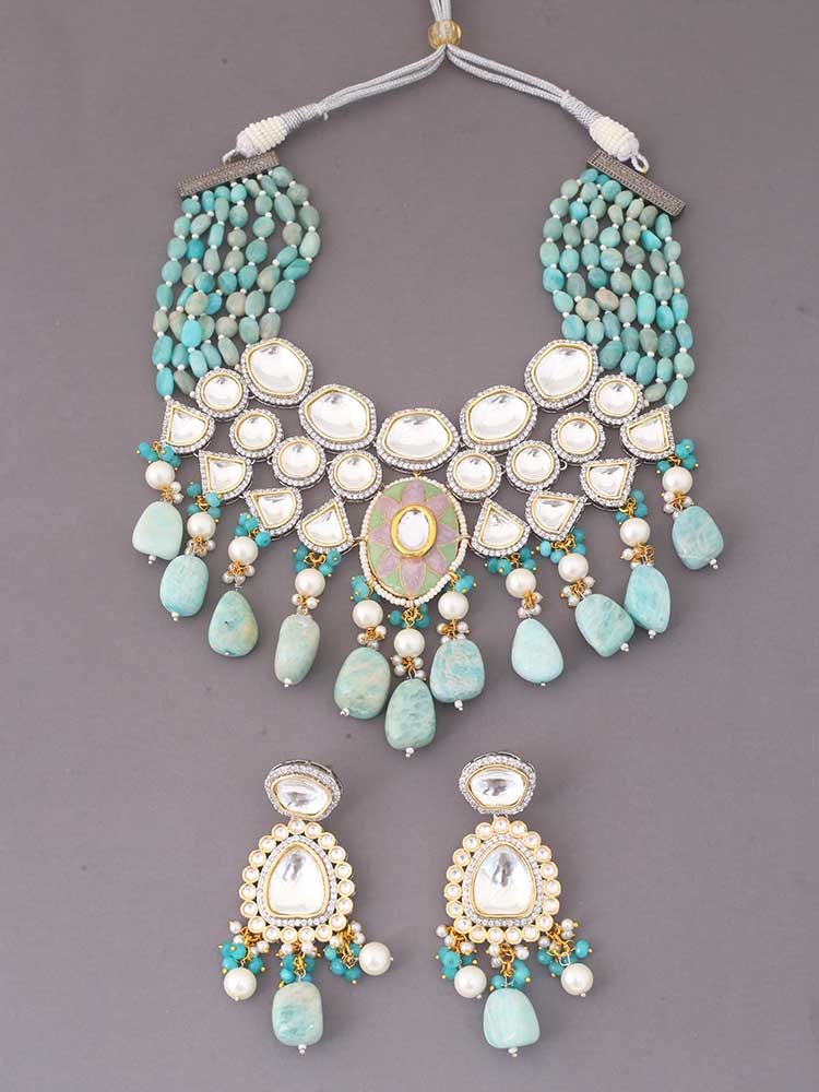 Turquoise Reema Kundan Jewellery Set - EOSS