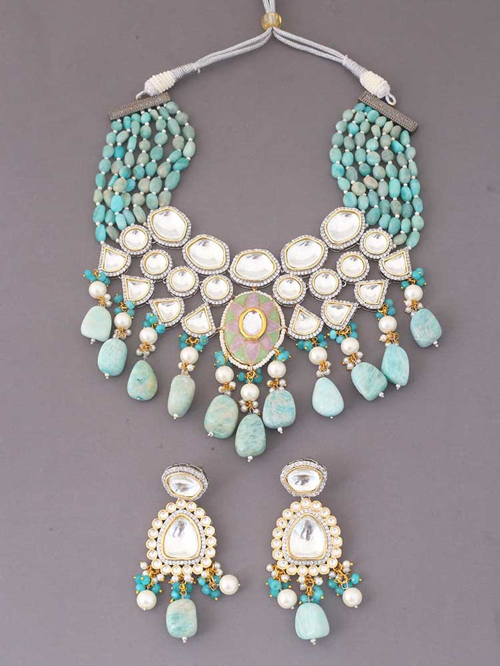 Turquoise Reema Kundan Jewellery Set - EOSS