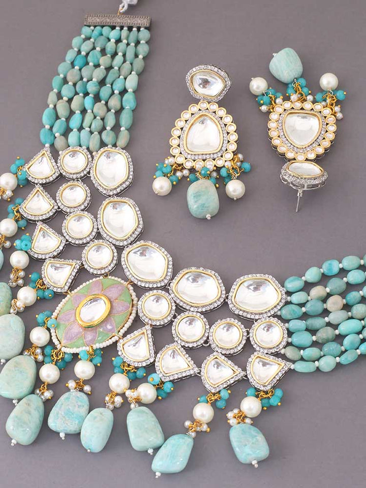 Turquoise Reema Kundan Jewellery Set - EOSS