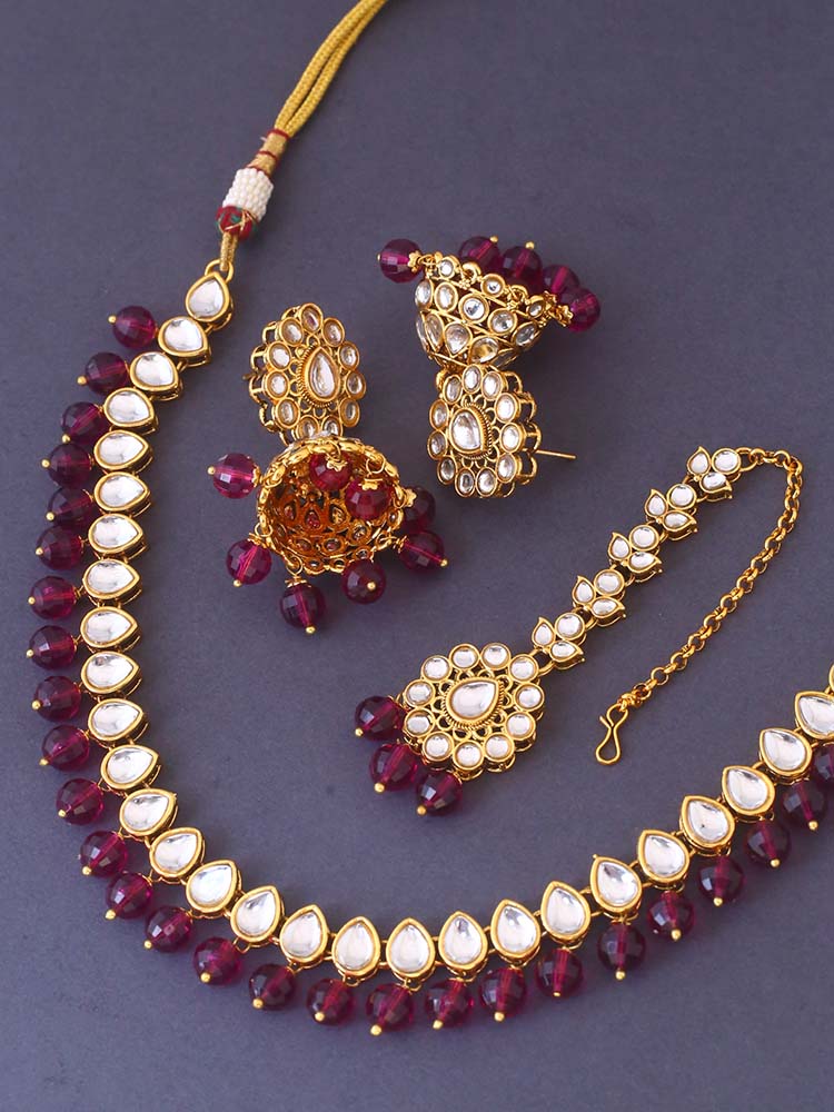 Wine Aaradhya Kundan Jewellery set
